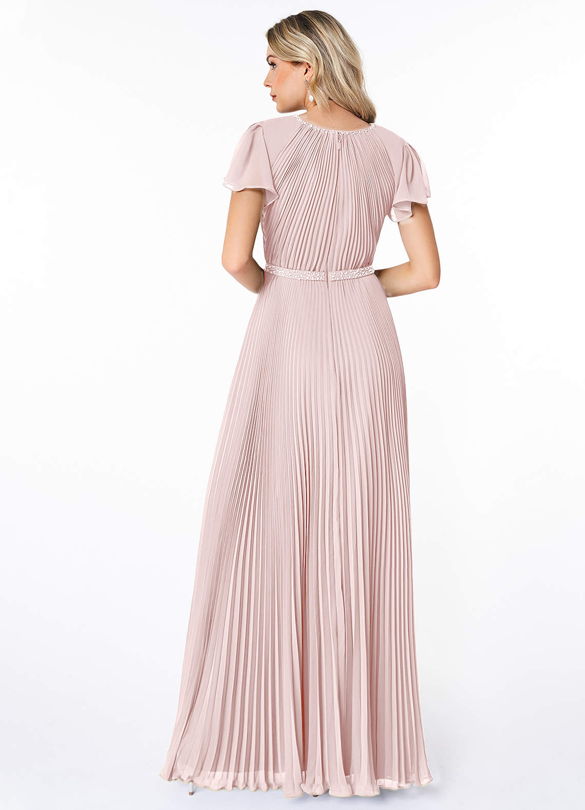 Azazie Kara Modest Bridesmaid Dresses A-Line Pleated Chiffon Floor-Length Dress image1
