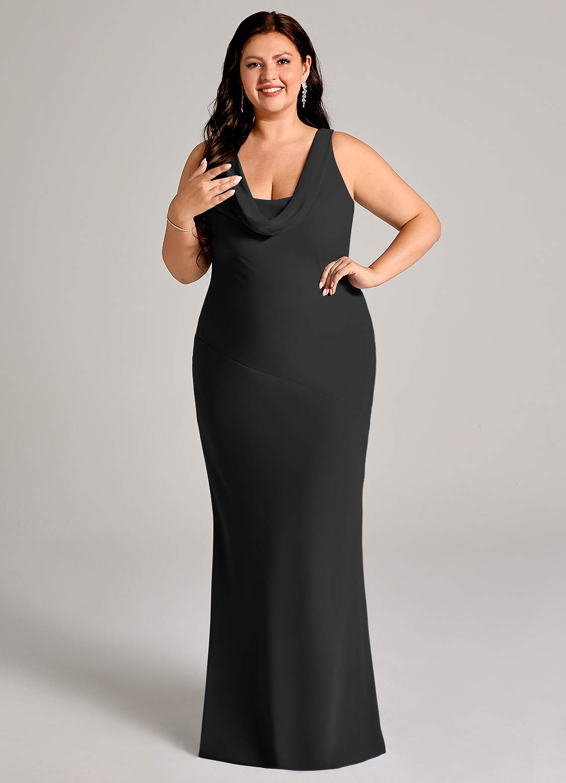 Azazie Rylina Probar vestidos en casa Vestido de Negro de Gasa de Corte Sirena con Plisado image9