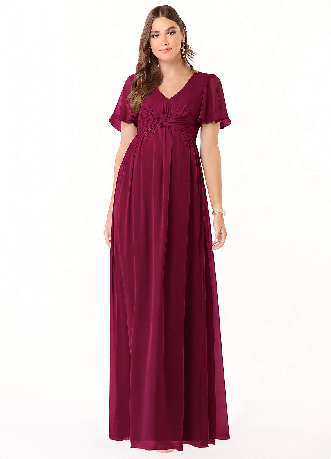 Azazie Verna Maternity Bridesmaid Dresses A-Line V-Neck Ruched Chiffon Floor-Length Dress image2