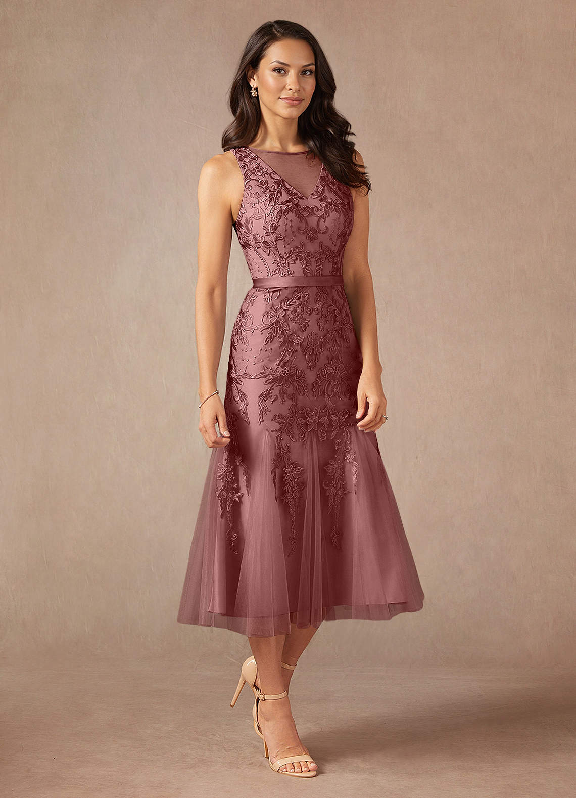 Azazie Herrin vestidos de madre de la novia Vestido de Rosa Del Desierto de Encaje de Sirena image1