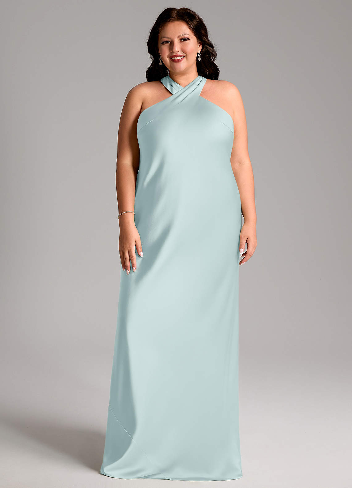 Azazie Doretta Brautjungfernkleider Meerjungfrau-Linie Plissee Stretch-Satin Kleid Nebel image1