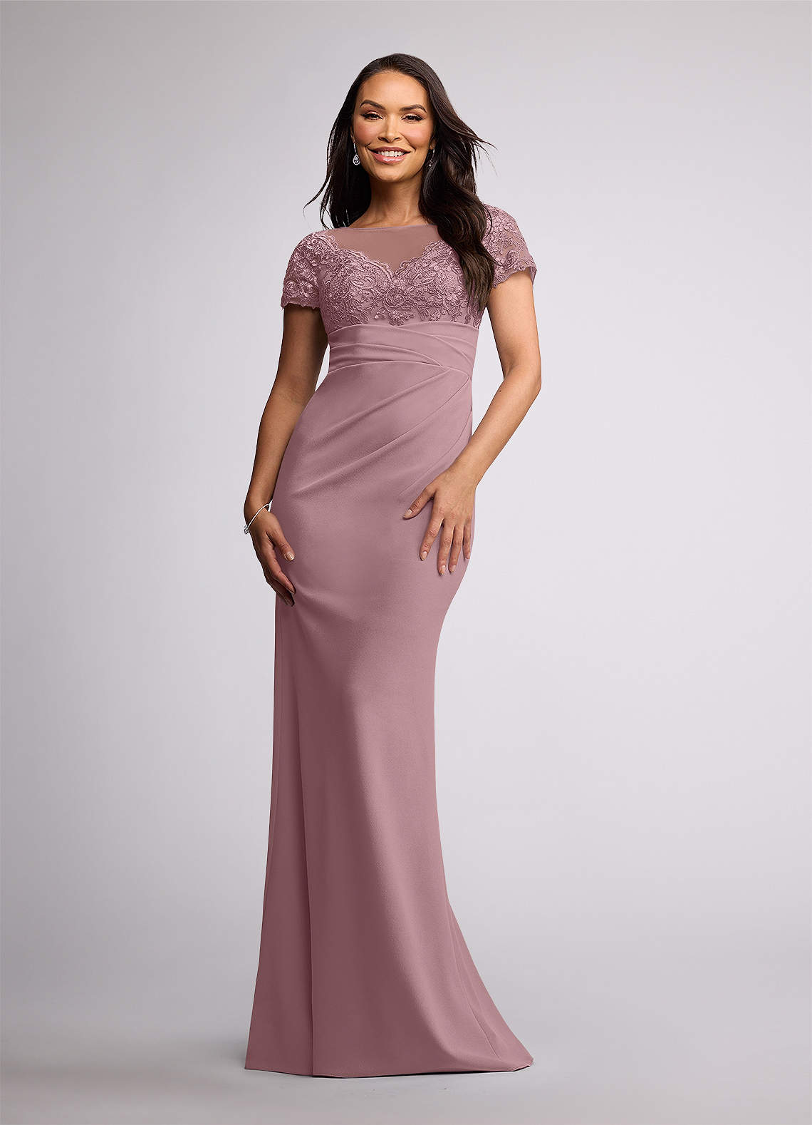 Azazie Susan Mère de la mariée Robes Robe Fourreau en Crêpe Élastique Dentelle Rose Poussiéreuse image1
