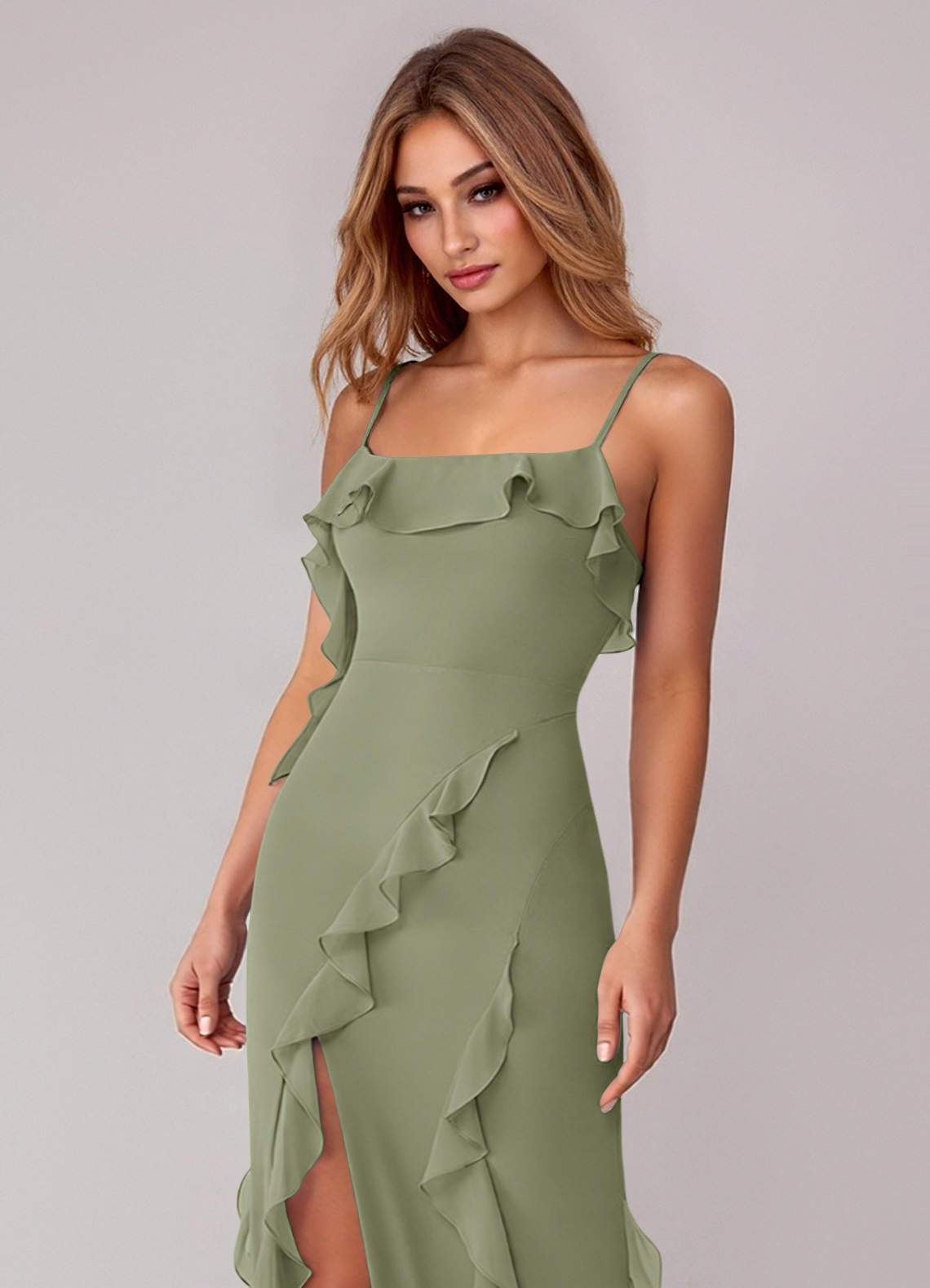 Azazie Malia Robes de demoiselle d'honneur Robe Fourreau en Mousseline de soie Rayé Pistache image1