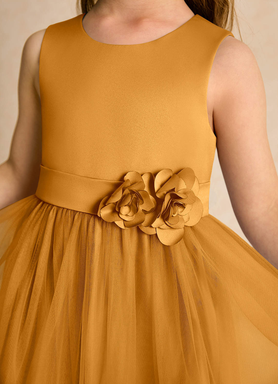 Azazie Miracle Flower Girl Dresses Butterscotch A-Line Bow Matte Satin Dress image5