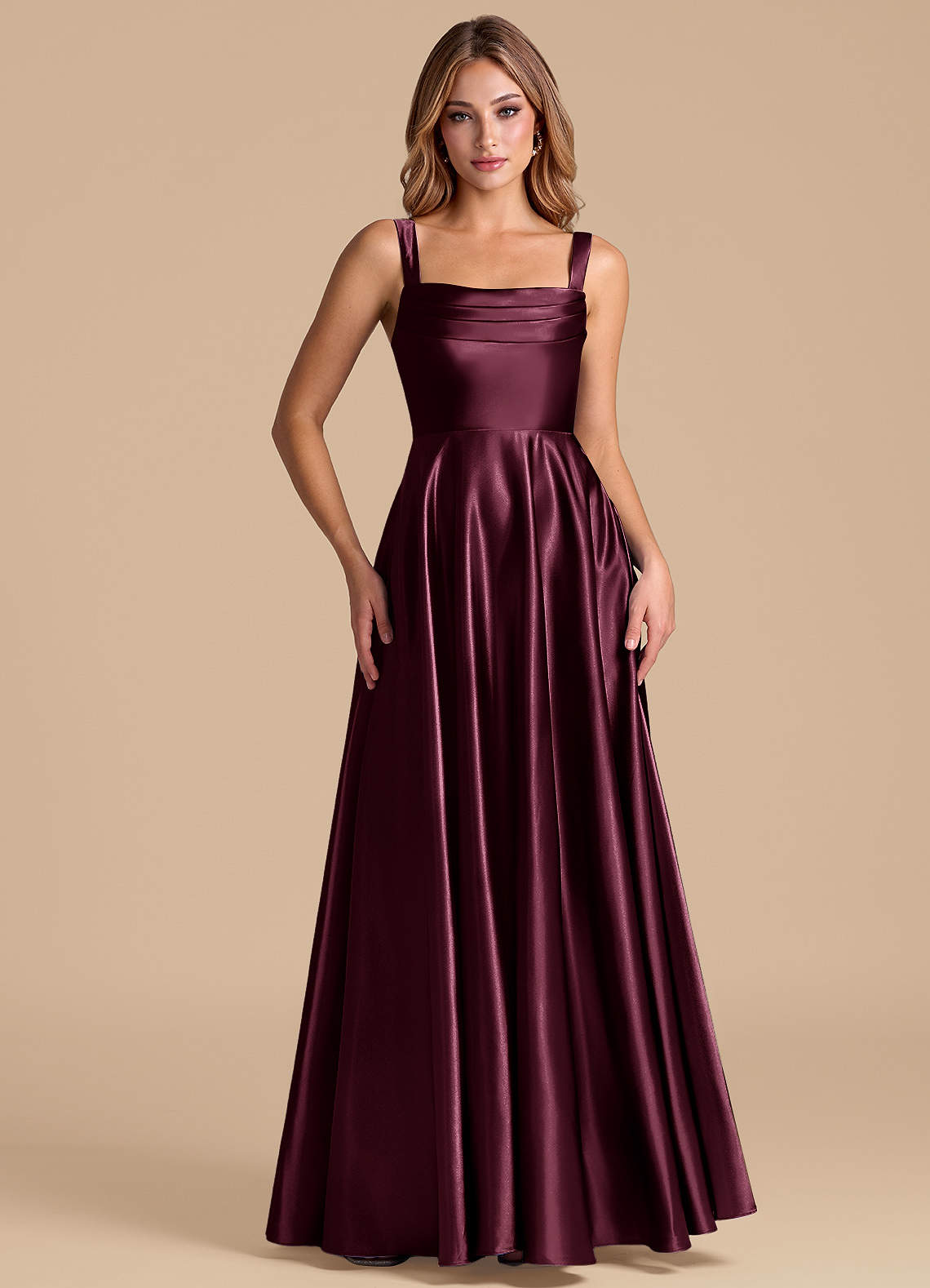 Azazie Shaude Brudtärnklänningar Klä av A-Linje i Metallisk satin Plisserad Cabernet image4