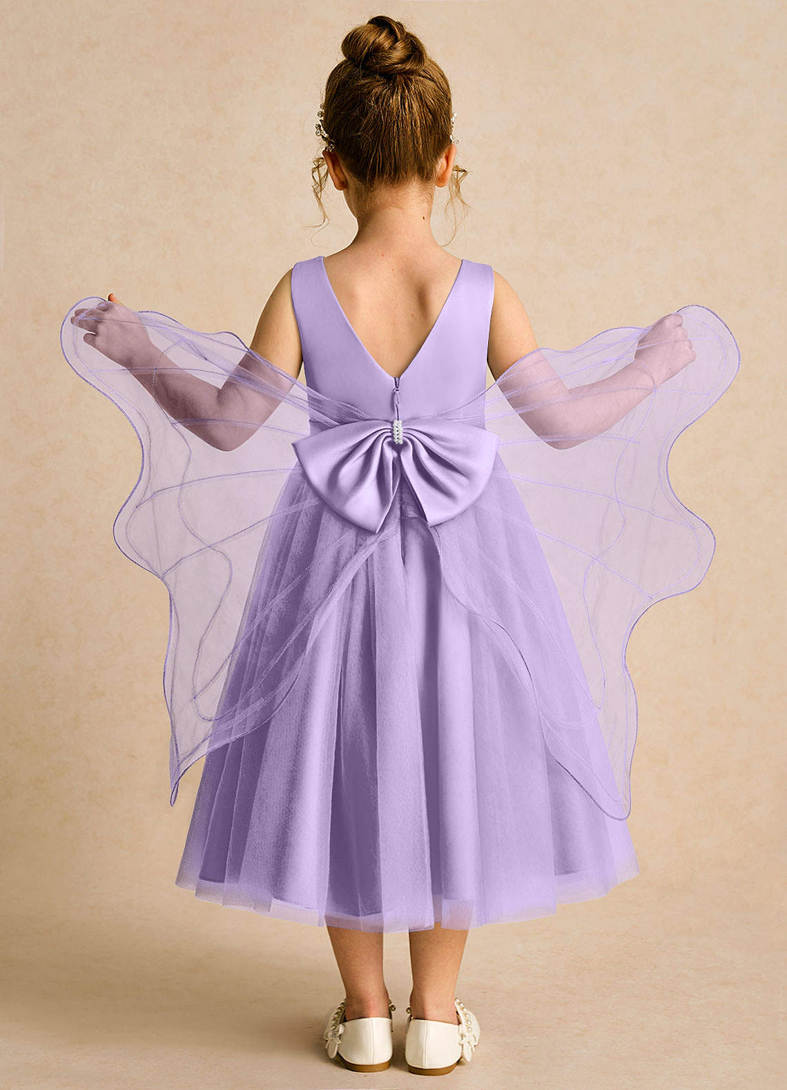 Azazie Pear Flower Girl Dresses Lilac Ball-Gown Bow Tulle Dress image1