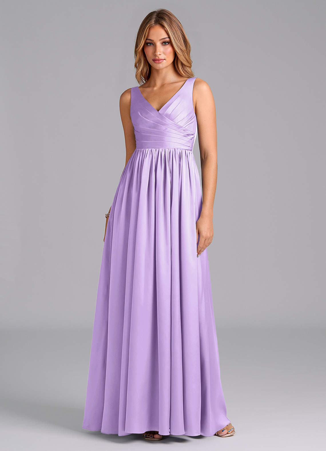 Azazie Keyla Abiti da Damigella Abito A-Line in Raso Elasticizzato Plissettato Lilla image1