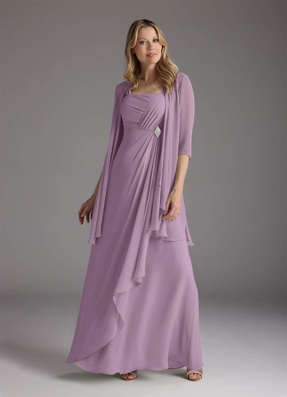Azazie Weisz Mother of the Bride Dresses Wisteria A-Line Square Neckline Pleated Chiffon Dress image1