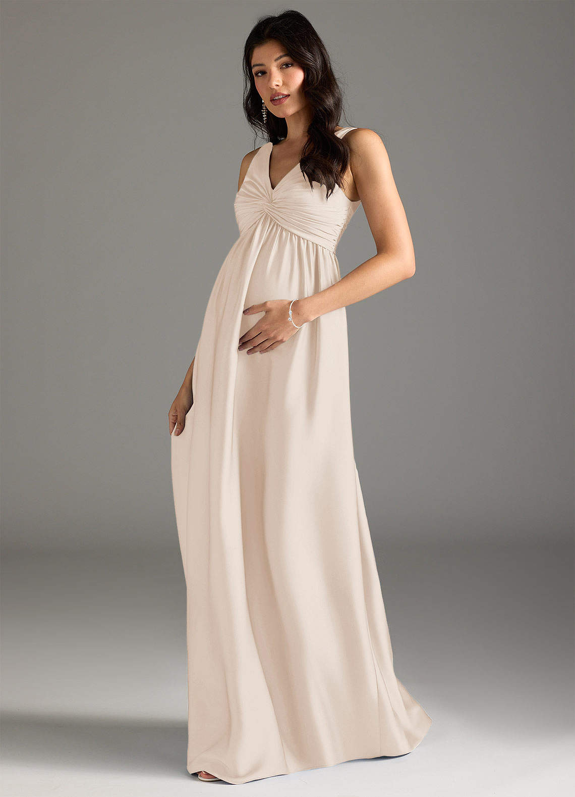 Azazie Yetta Abiti da damigella d'onore premaman Abito A-Line Plissettato Raso Elasticizzato Floor-Length image1