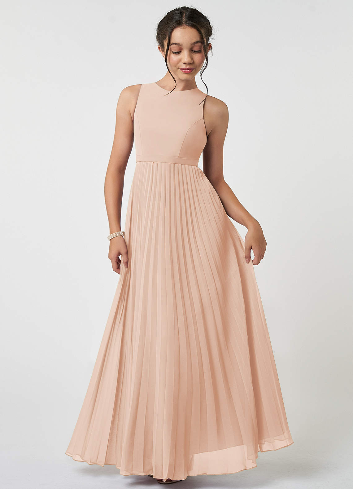 Azazie Lindie Junior A-Linie Plissee Chiffon Kleid Englisches Rosa image1
