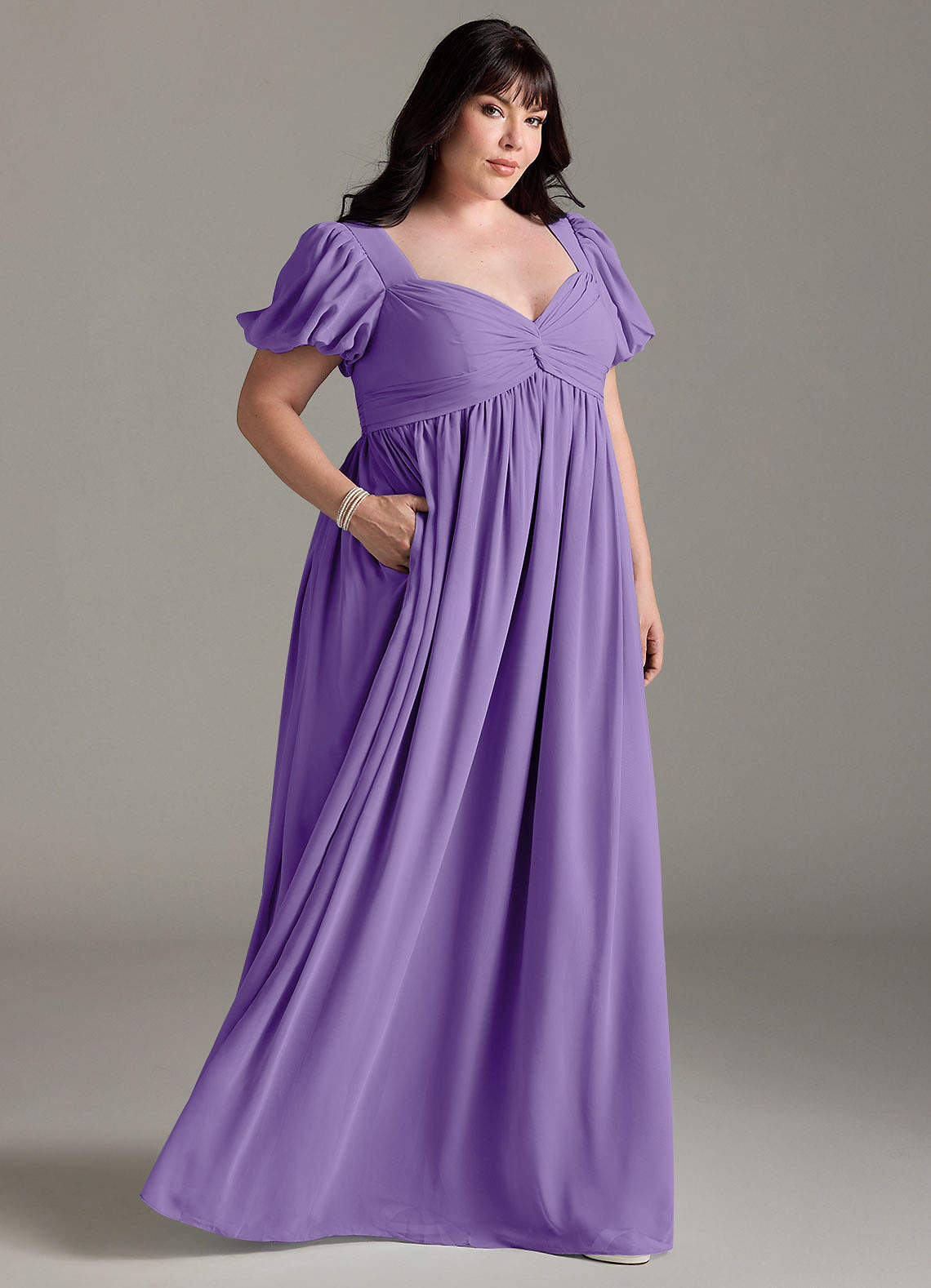 Azazie Madisynn vestidos de dama de honor de maternidad Vestido de Lazo Hasta el suelo Gasa image6