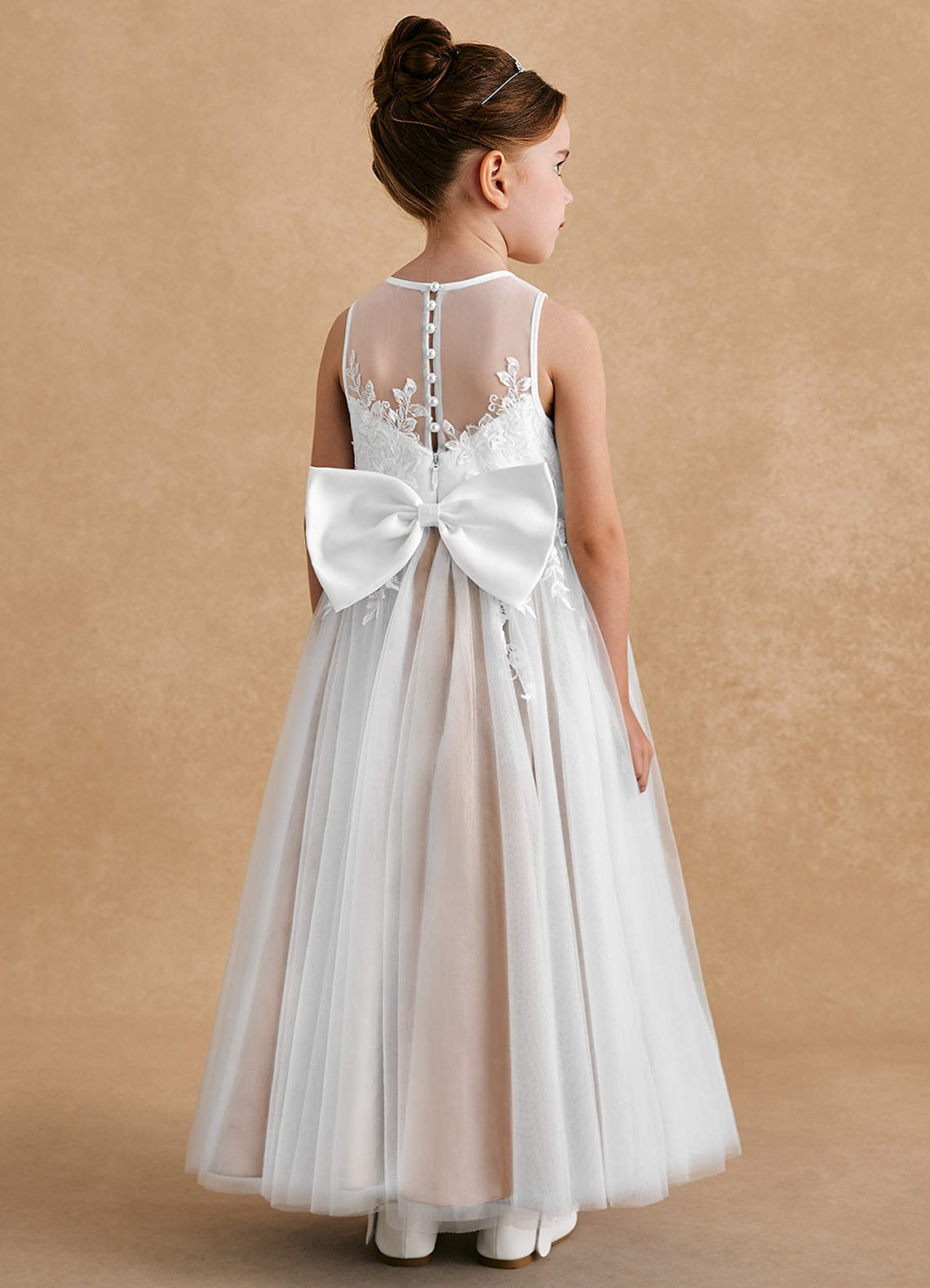 Azazie Bitsy Flower Girl Dresses Ivory Champagne Rose A-Line Lace Tulle Dress image1