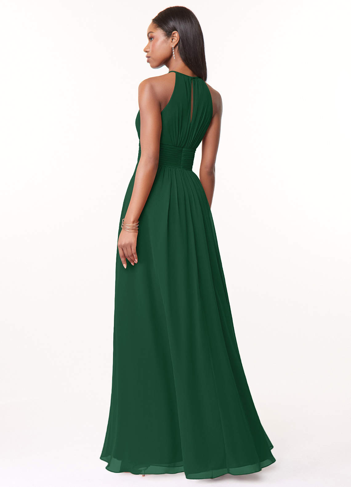 Azazie Bonnie Bridesmaid Dresses Dark Green A-Line Keyhole Ruched Chiffon Dress image1