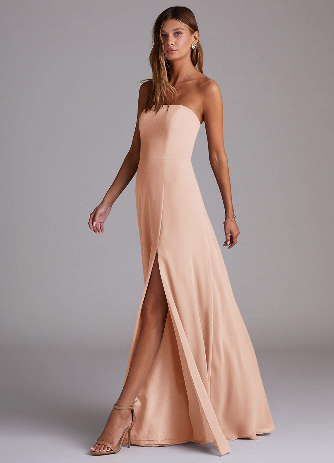 Azazie Wren Bridesmaid Dresses English Rose A-Line Side Slit Chiffon Convertible Dress image3