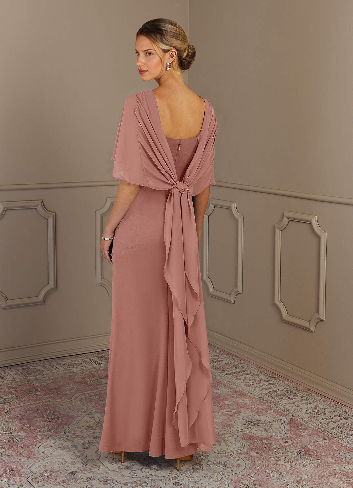 Azazie Dion Mother of the Bride Dresses Dusty Rose Sheath Scoop Stretch Crepe Dress image4