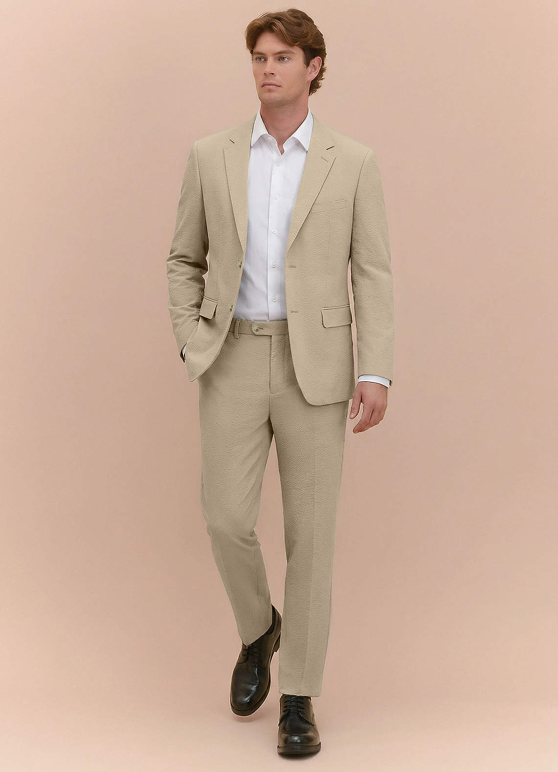 front Miles 탠 껍질 시어서커 수트 재킷