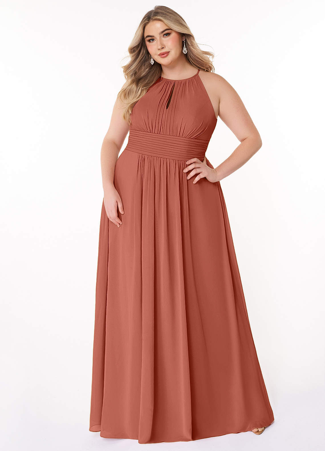 Azazie Bonnie Bridesmaid Dresses Clay A-Line Keyhole Ruched Chiffon Dress image1