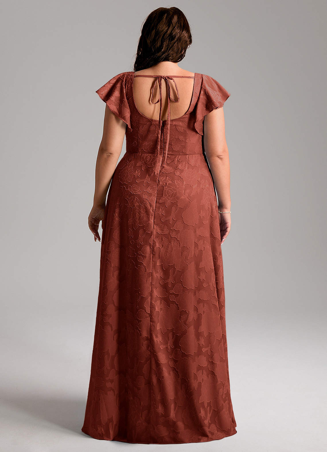 Azazie Bondi Bridesmaid Dresses Terracotta A-Line Side Slit Floral Burnout Dress image7