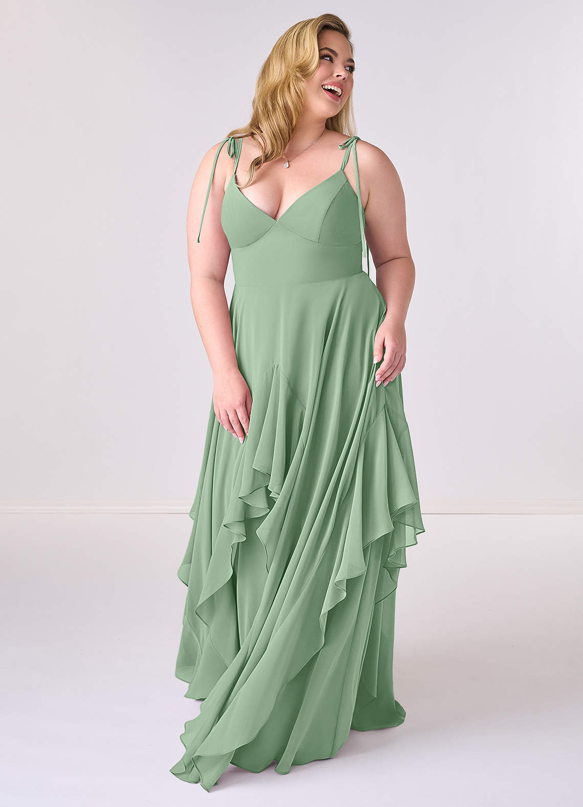 Barbie ♥ Azazie Bridesmaid Dresses V-neck Chiffon Tiered A-line Dress image7