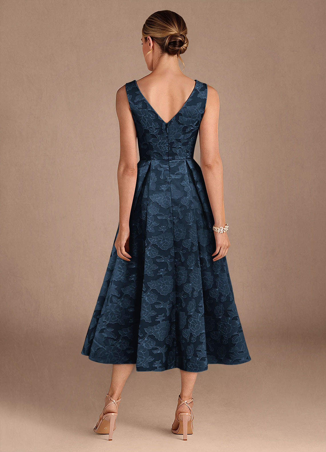 Azazie Fulton Mother of the Bride Dresses Dark Navy A-Line Pleated Floral Burnout Dress image2