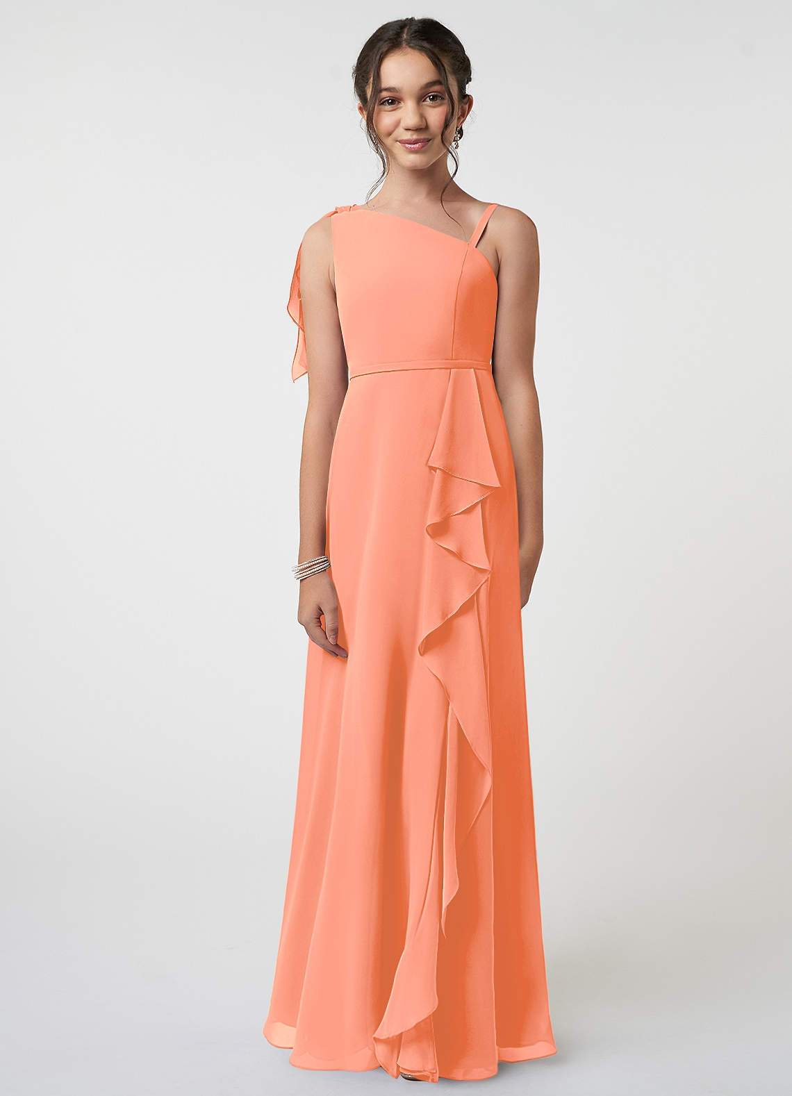 Azazie Aidy Junior Sunset A-Line Bow Chiffon Dress image1