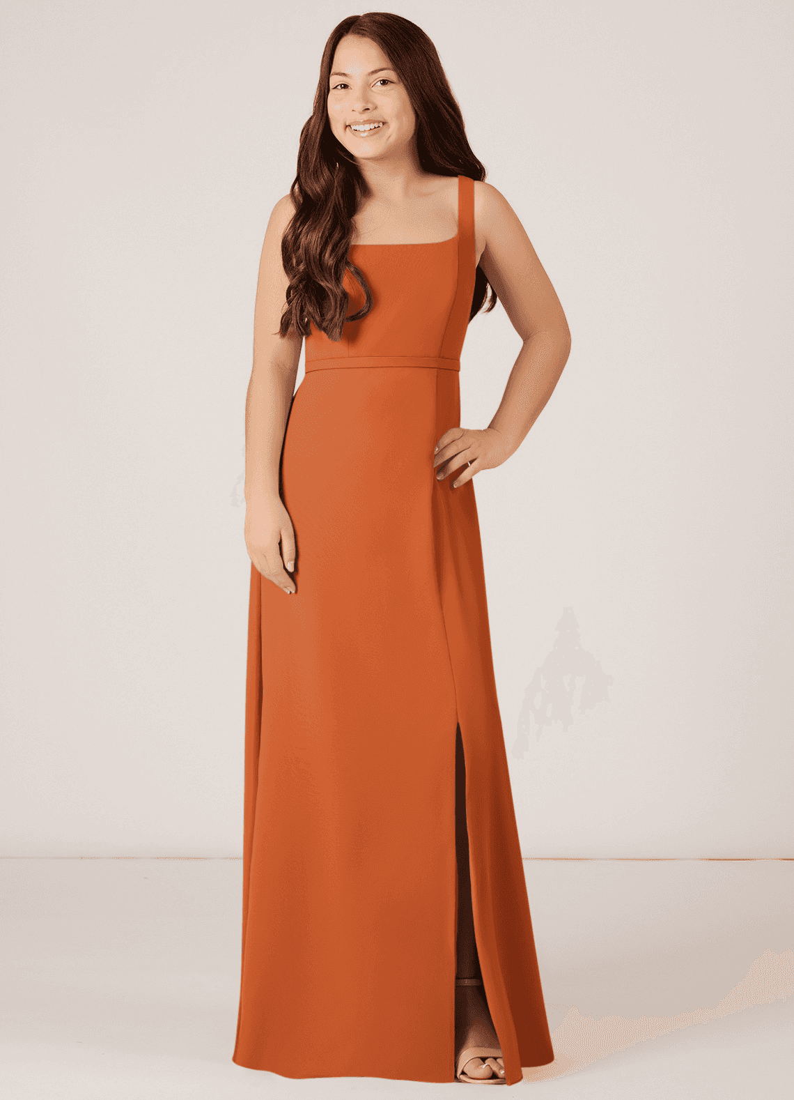 Azazie Renee Junior Cinnamon A-Line Side Slit Chiffon Dress image1
