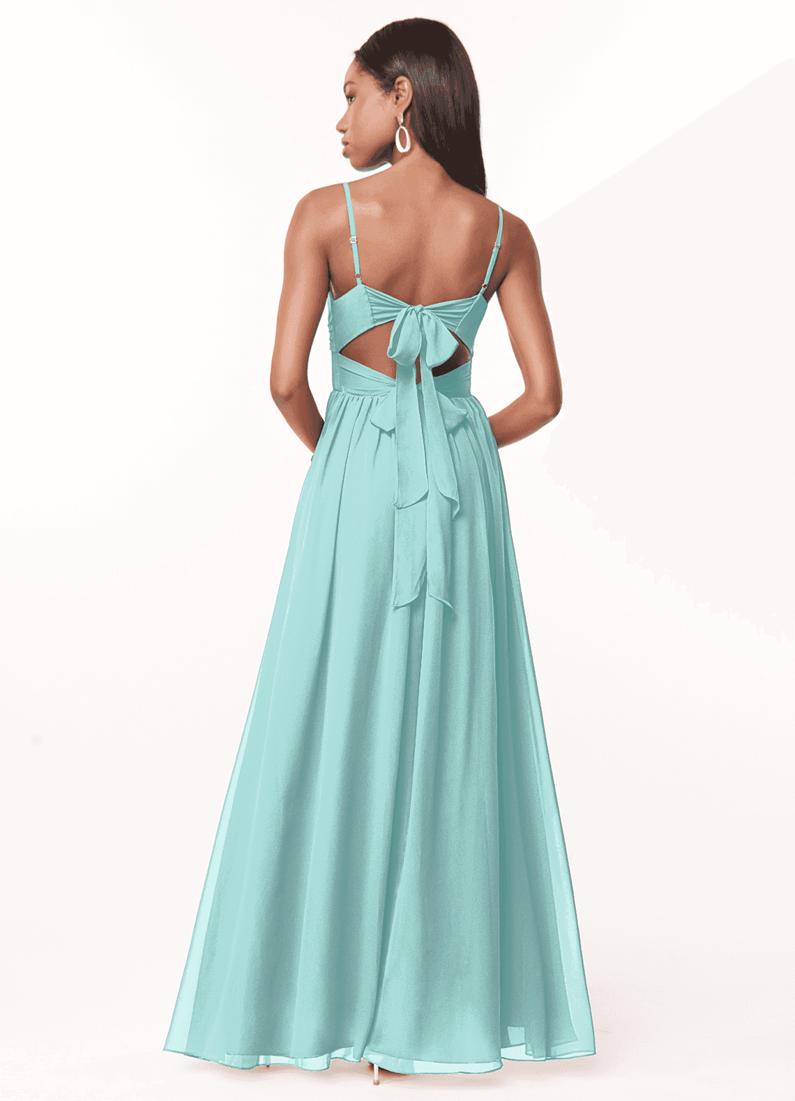Azazie Zeya Bridesmaid Dresses Aqua A-Line V-Neck Pleated Chiffon Dress image2