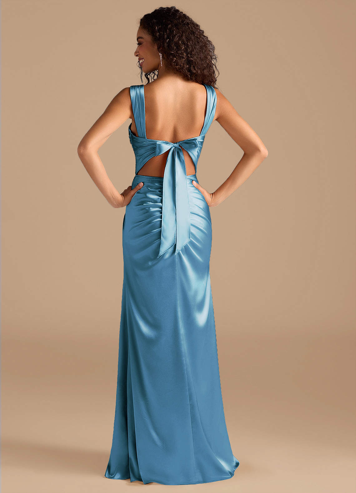 steel blue metallic bridesmaid dresses Azazie Jesaphine steel blue satin shapes