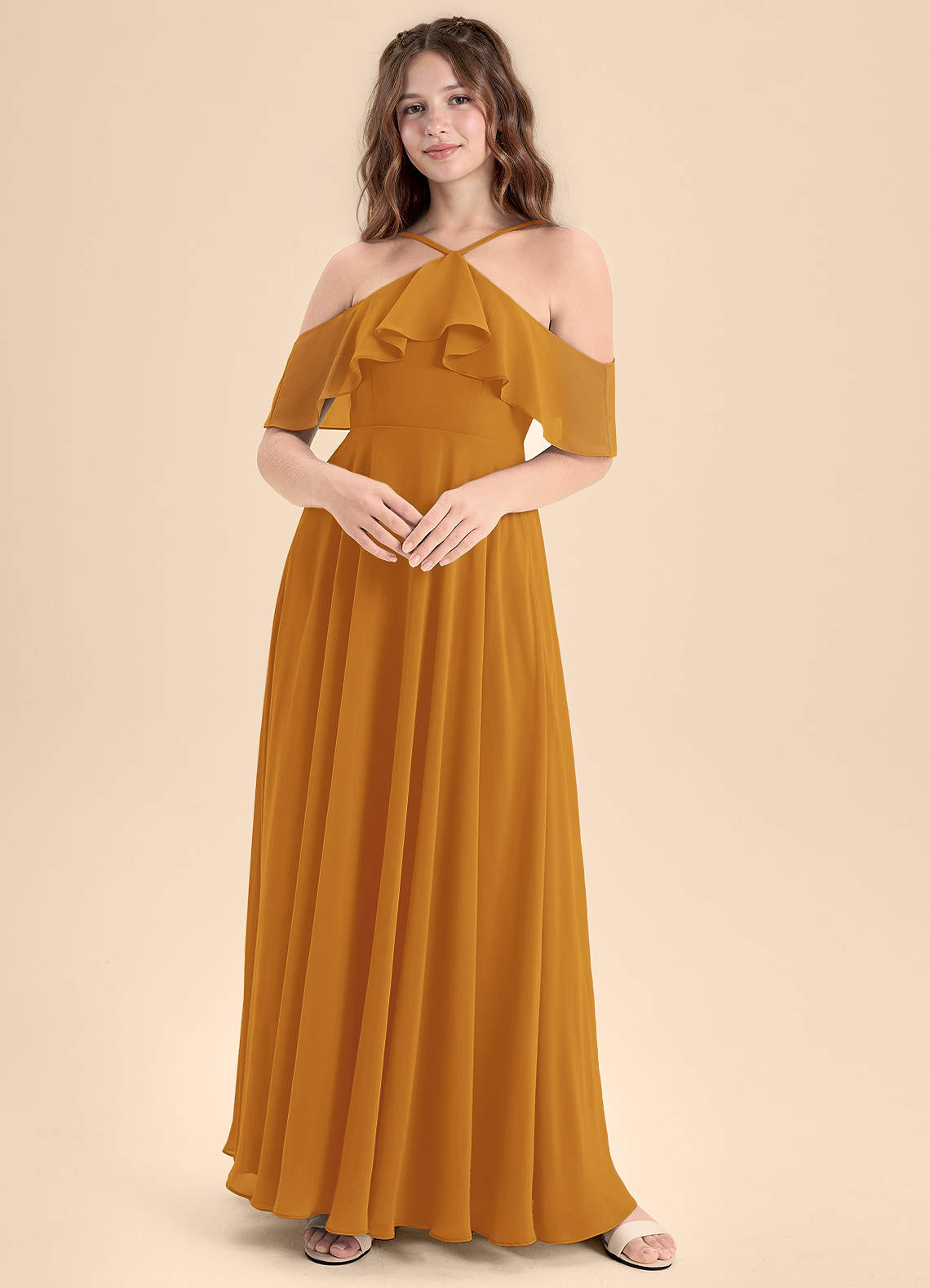 Azazie Tessabelle Junior Vestido de Caramelo de Gasa de Corte En A con Vestidos sin tirantes image1