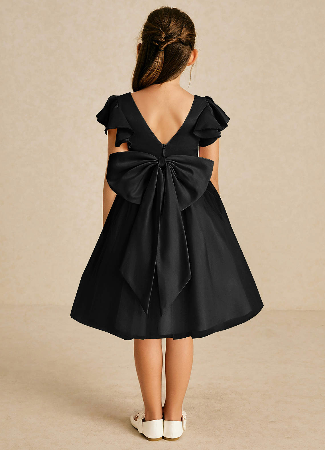 Azazie Kaeya Robe Demoiselle D'honneur Fillette Robe Trapèze en Tulle Arc Noir image1