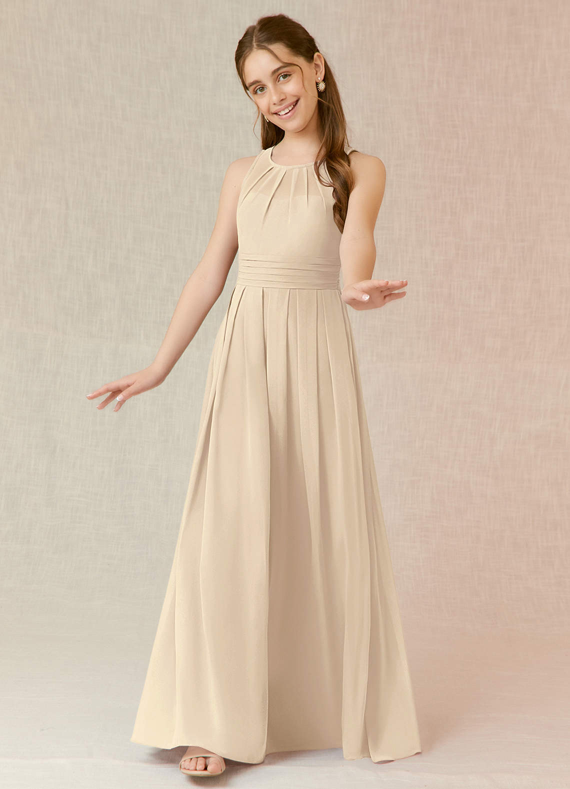 Azazie Bibiane Junior Champagne A-Line Pleated Chiffon Dress image3