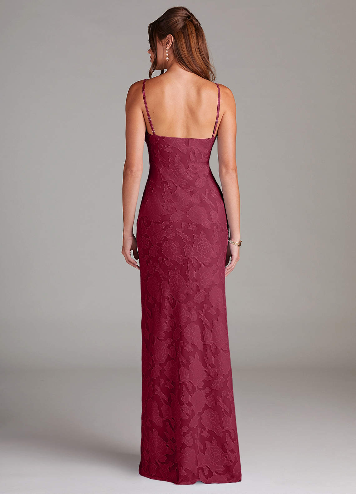 Azazie Tianna Burgundy Floral Burnout Bridesmaid Dresses | Azazie