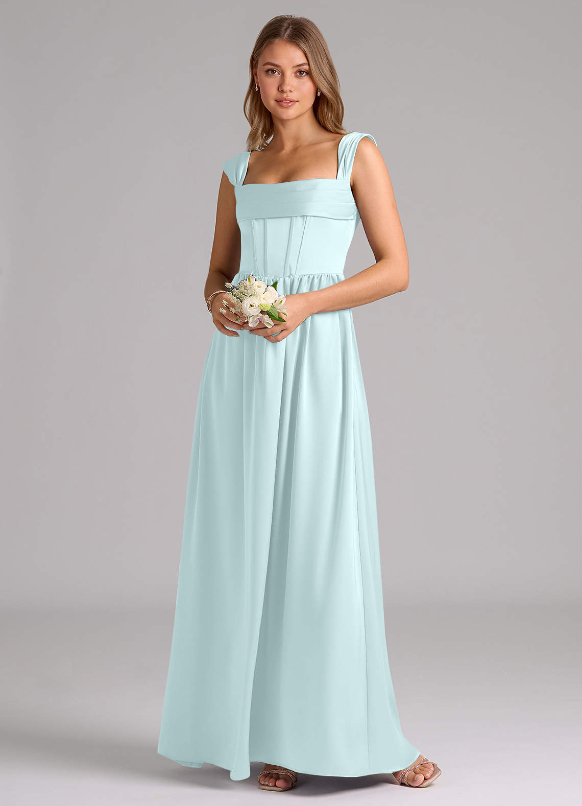 Azazie Hattie Bridesmaid Dresses Sea Glass A-Line Corset Stretch Satin Dress image1