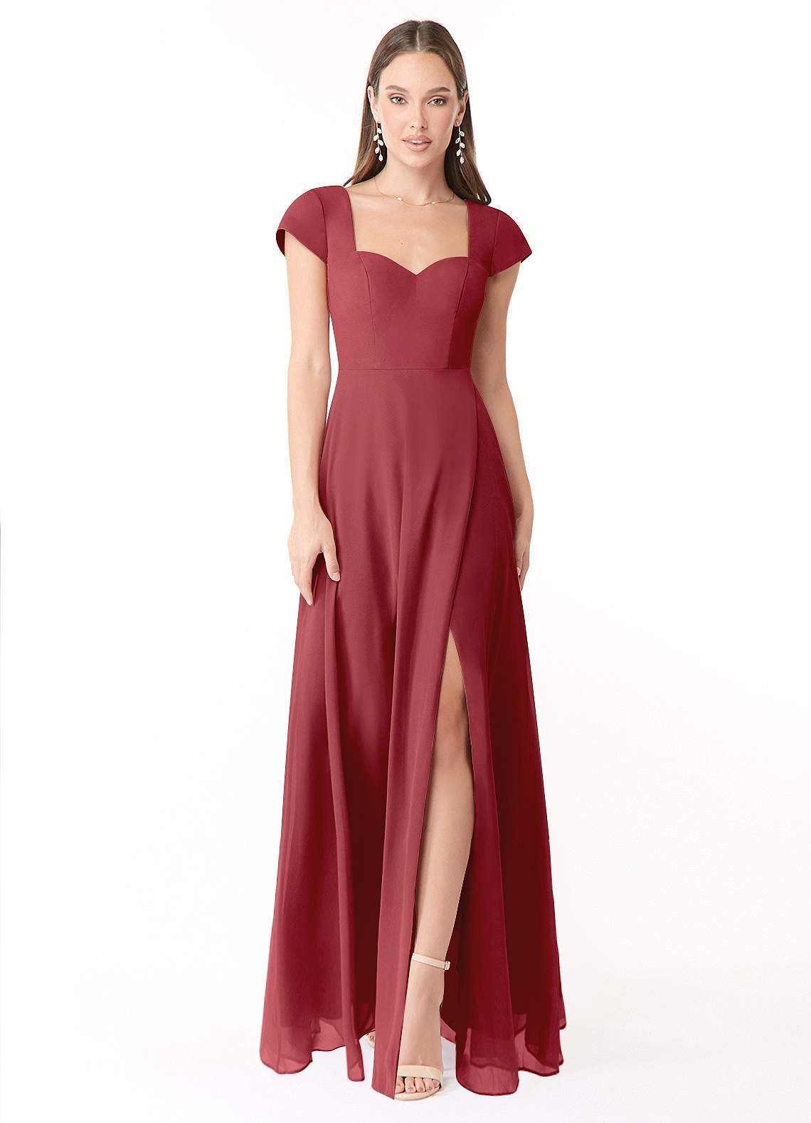 Azazie Hainsly Bridesmaid Dresses Pomegranate A-Line Sweetheart Neckline Chiffon Dress image1