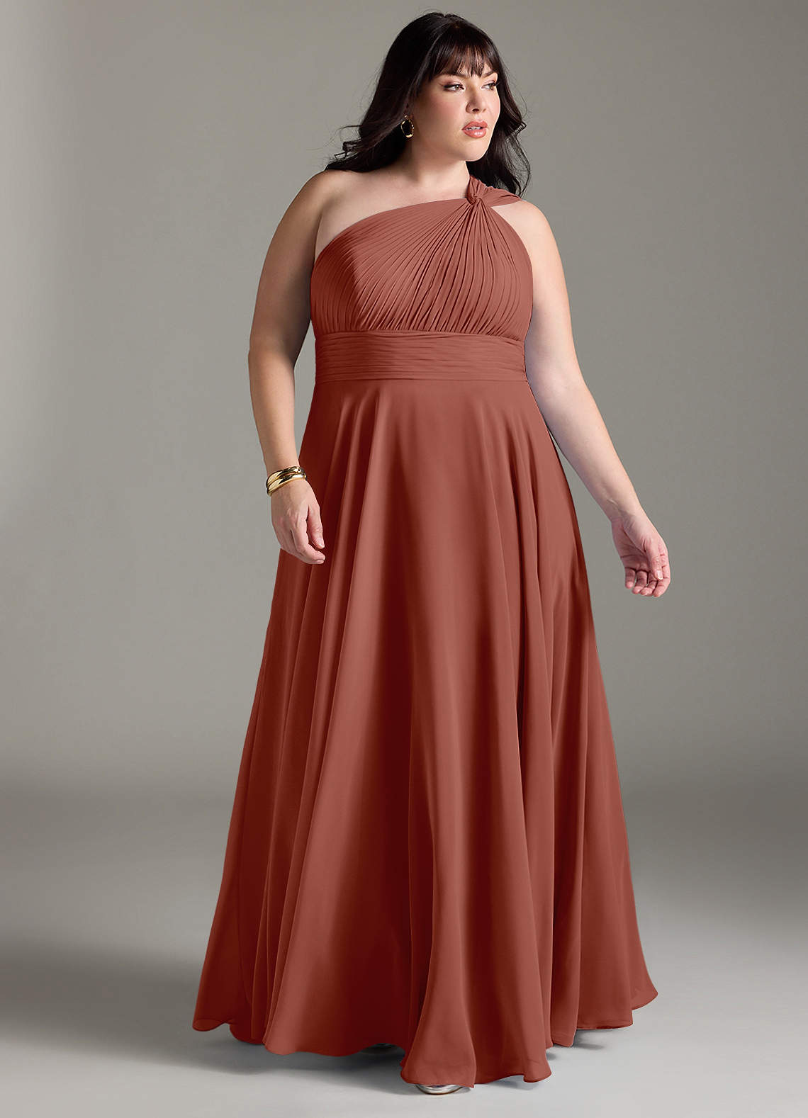Azazie Charlize Bridesmaid Dresses Auburn A-Line One Shoulder Chiffon Dress image8