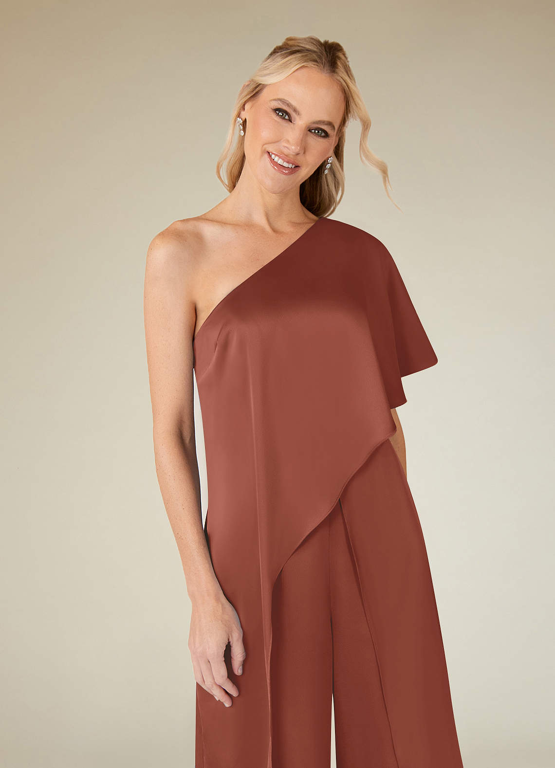 Azazie Hagretta Mother of the Bride Dresses Auburn Jumpsuit/Pantsuit Stretch Satin Dress image4