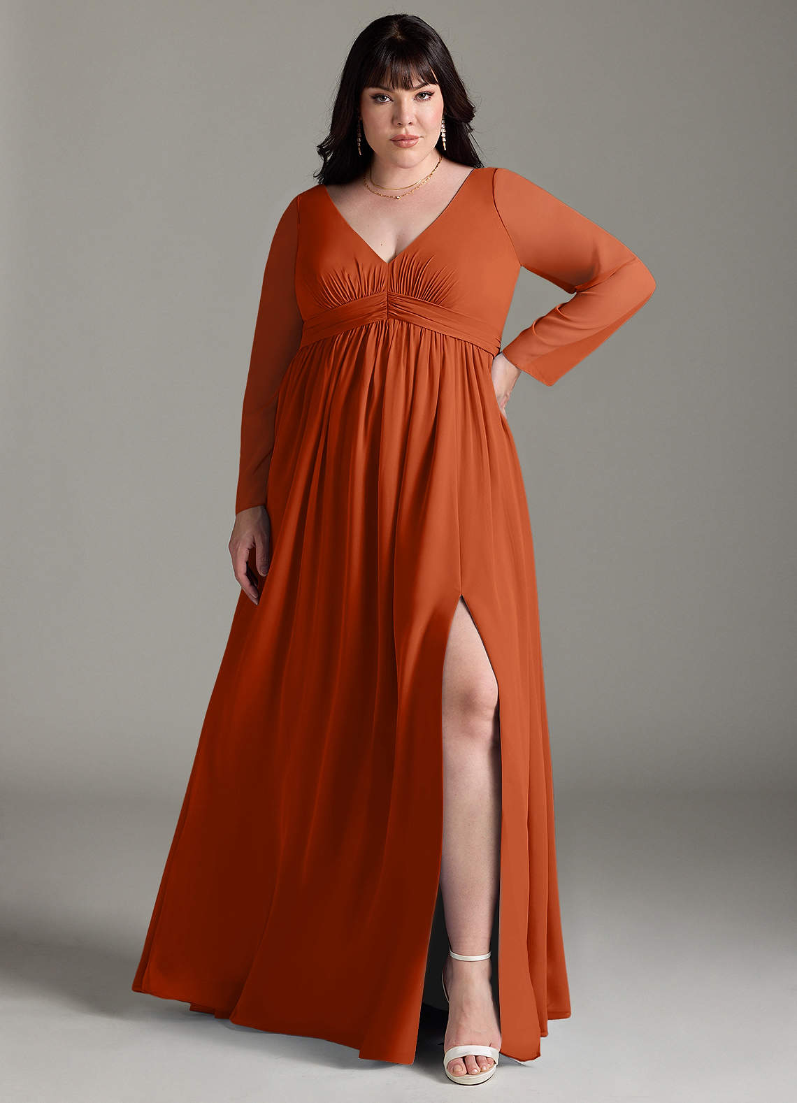 Azazie Teton Abiti da damigella d'onore premaman Abito A-Line Manica Lunga Chiffon Floor-Length image1