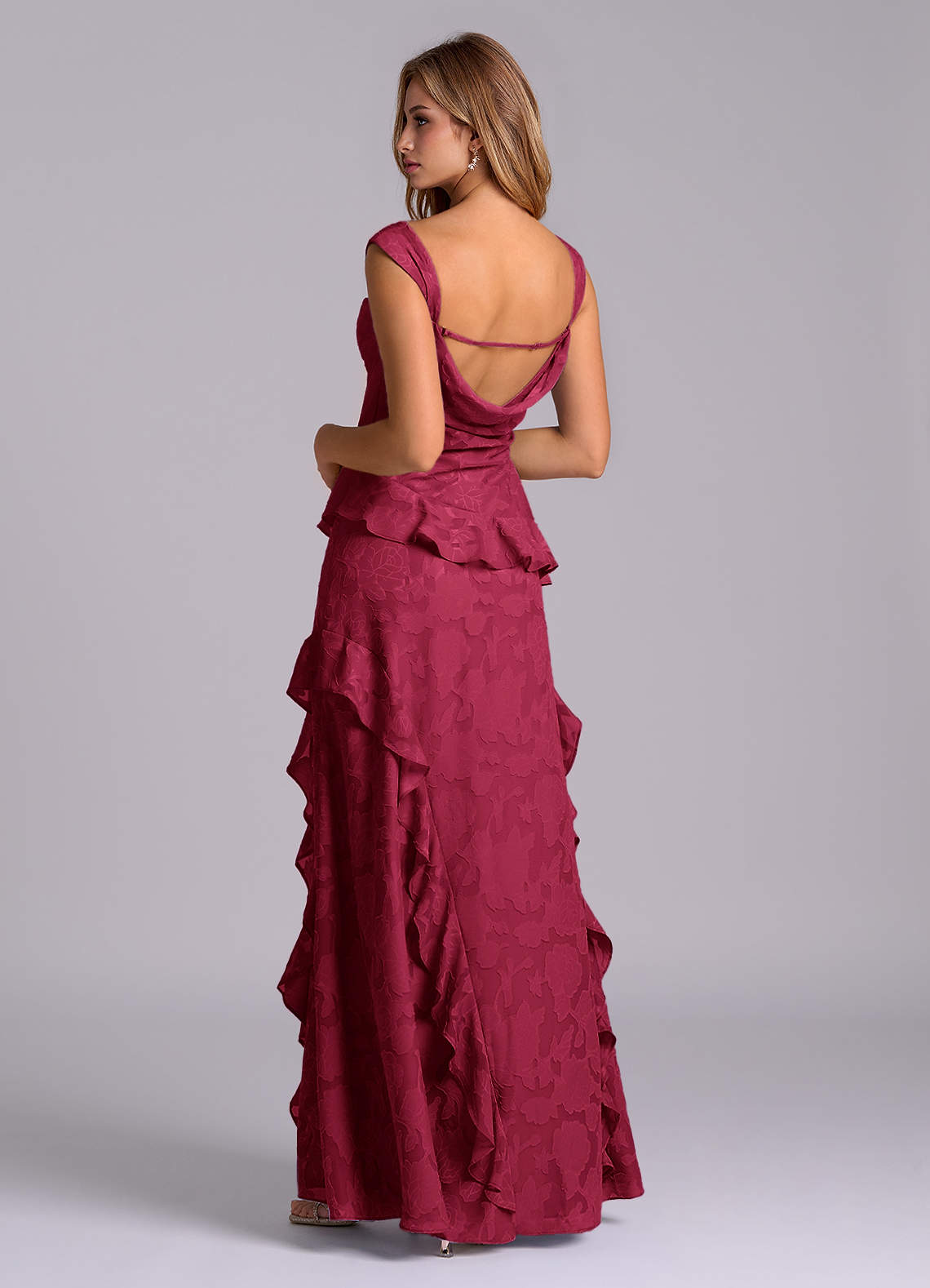 Azazie Sloane Bridesmaid Dresses Burgundy A-Line Sweetheart Neckline Floral Burnout Dress image1