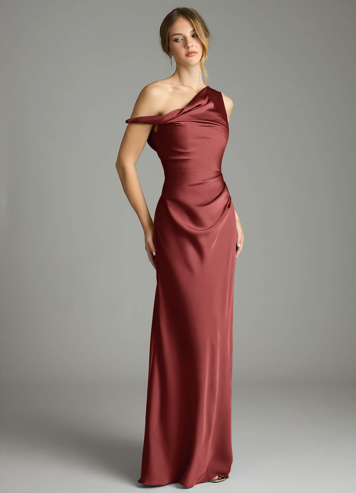 Azazie Mermaid One-Shoulder Floor-Length Stretch Satin Bridesmaid Dresses