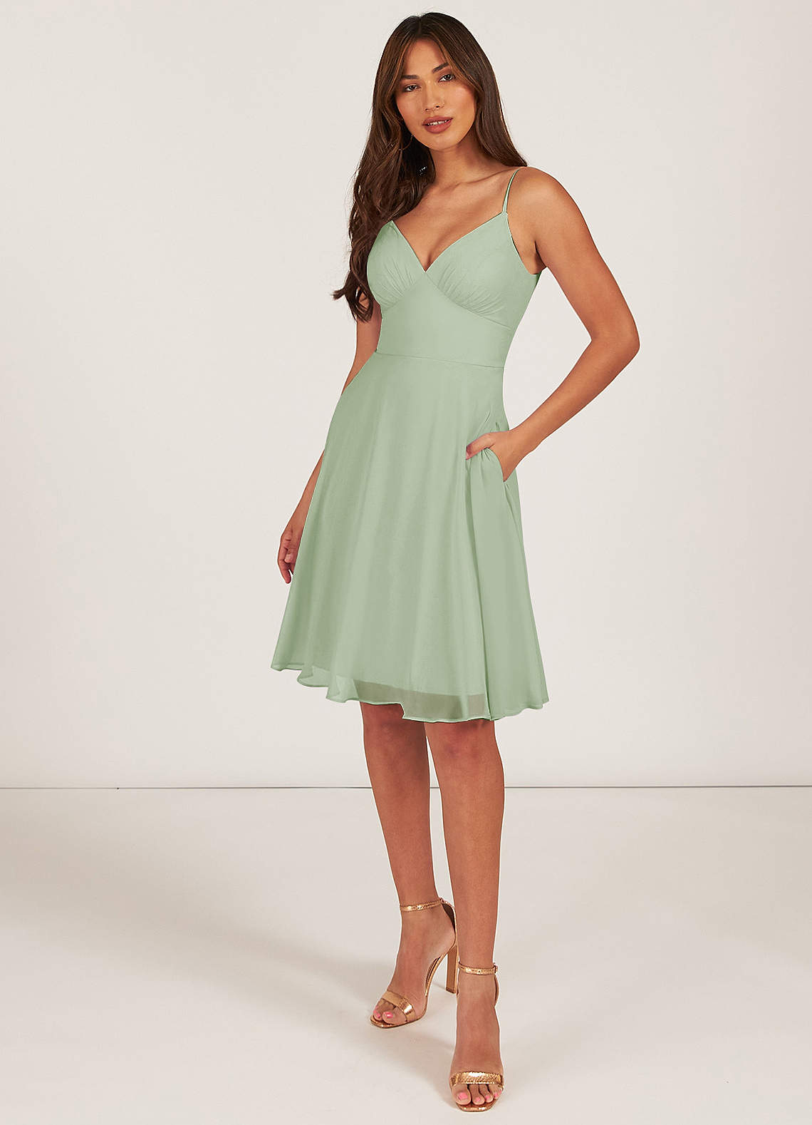 Sage Green a Line Knee Length Dress