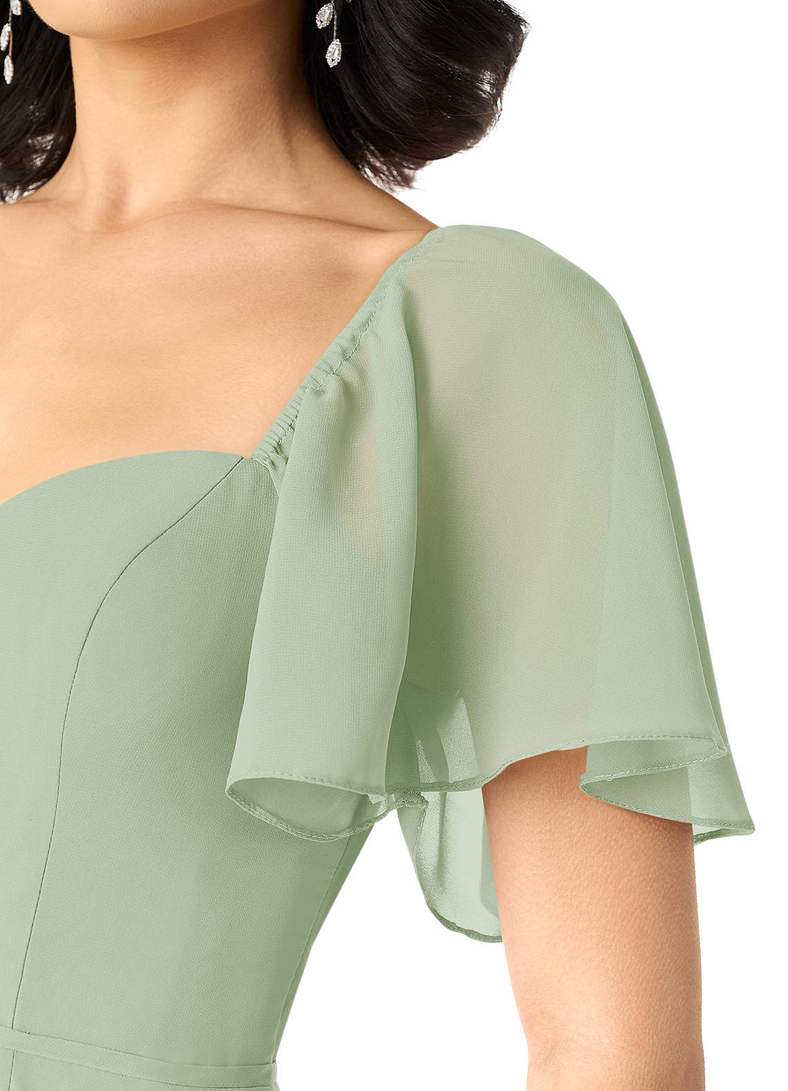 Sweetheart Neck Empire Short Chiffon Dresses Dusty Sage