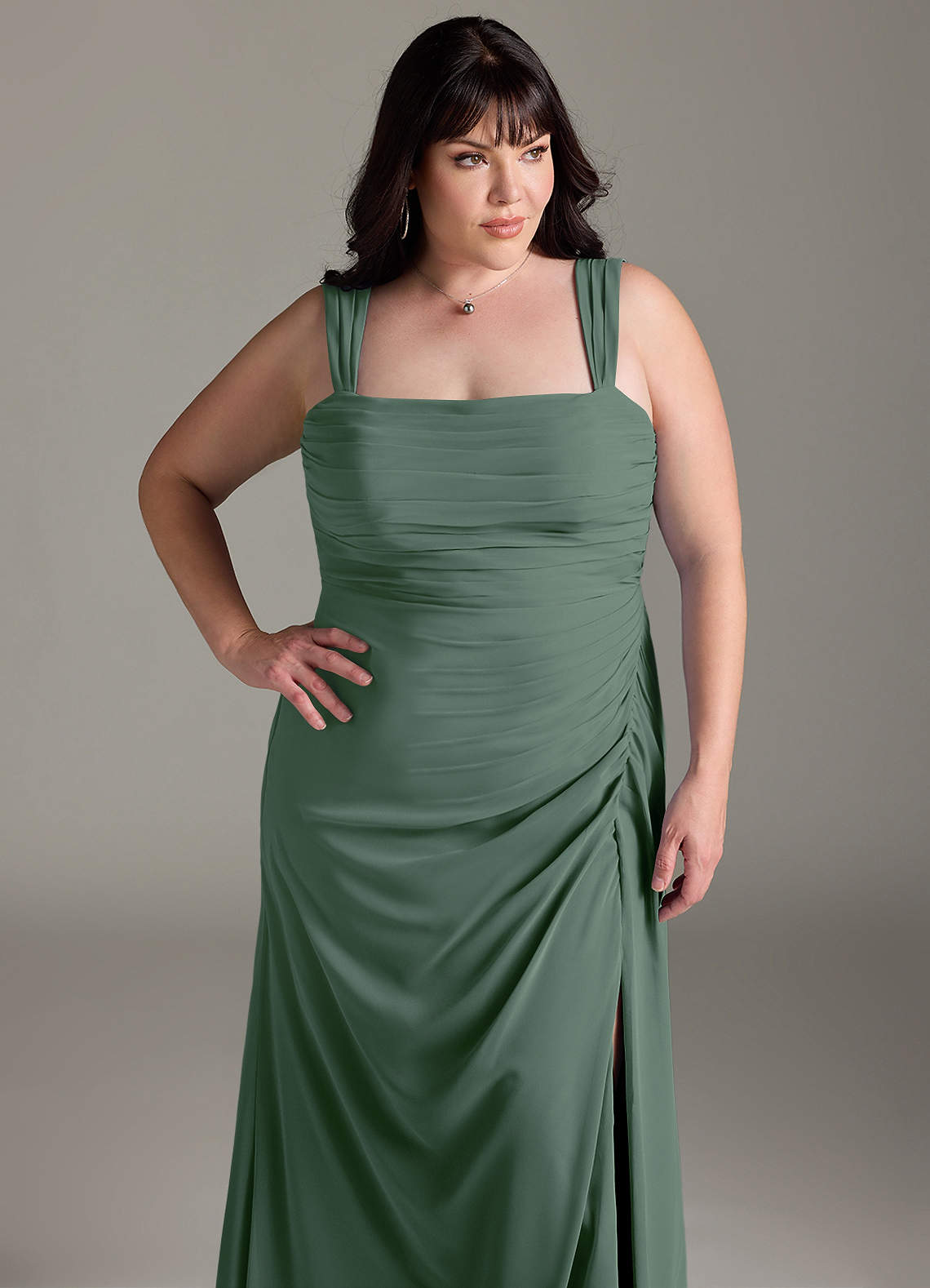 Azazie Jesaphine Bridesmaid Dresses Eucalyptus Sheath Bow Chiffon Dress image12