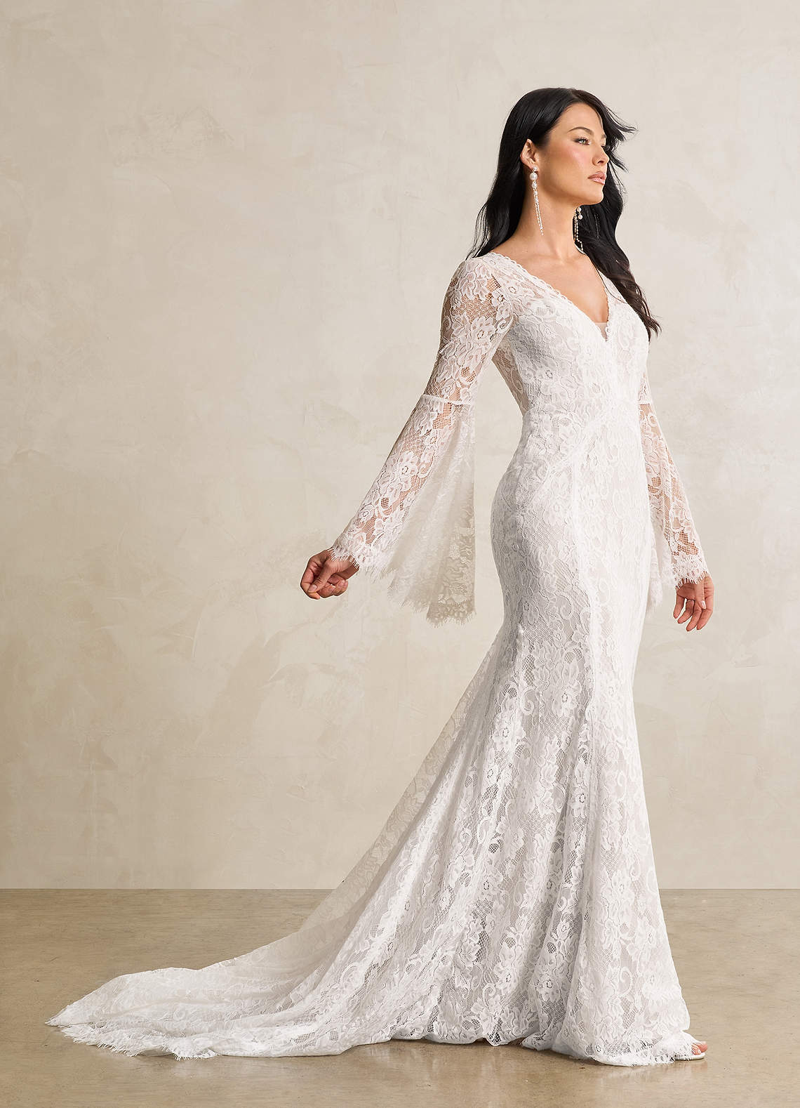 Azazie Hayes Wedding Dresses Diamond White Mermaid V-Neck Lace Dress image1