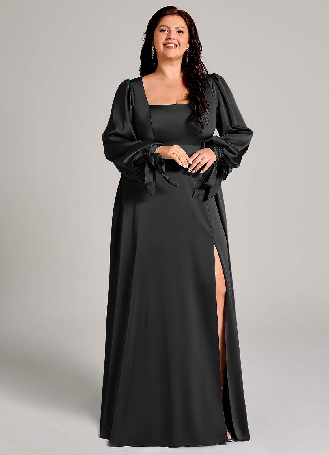 long sleeve black satin bridesmaid dresses Black Satin Long Sleeve Maxi Dress With Open Back For Wedding Guest Black Bridesmaid Dress Civil Wedding Homecoming Evening Gown Flowy Dress