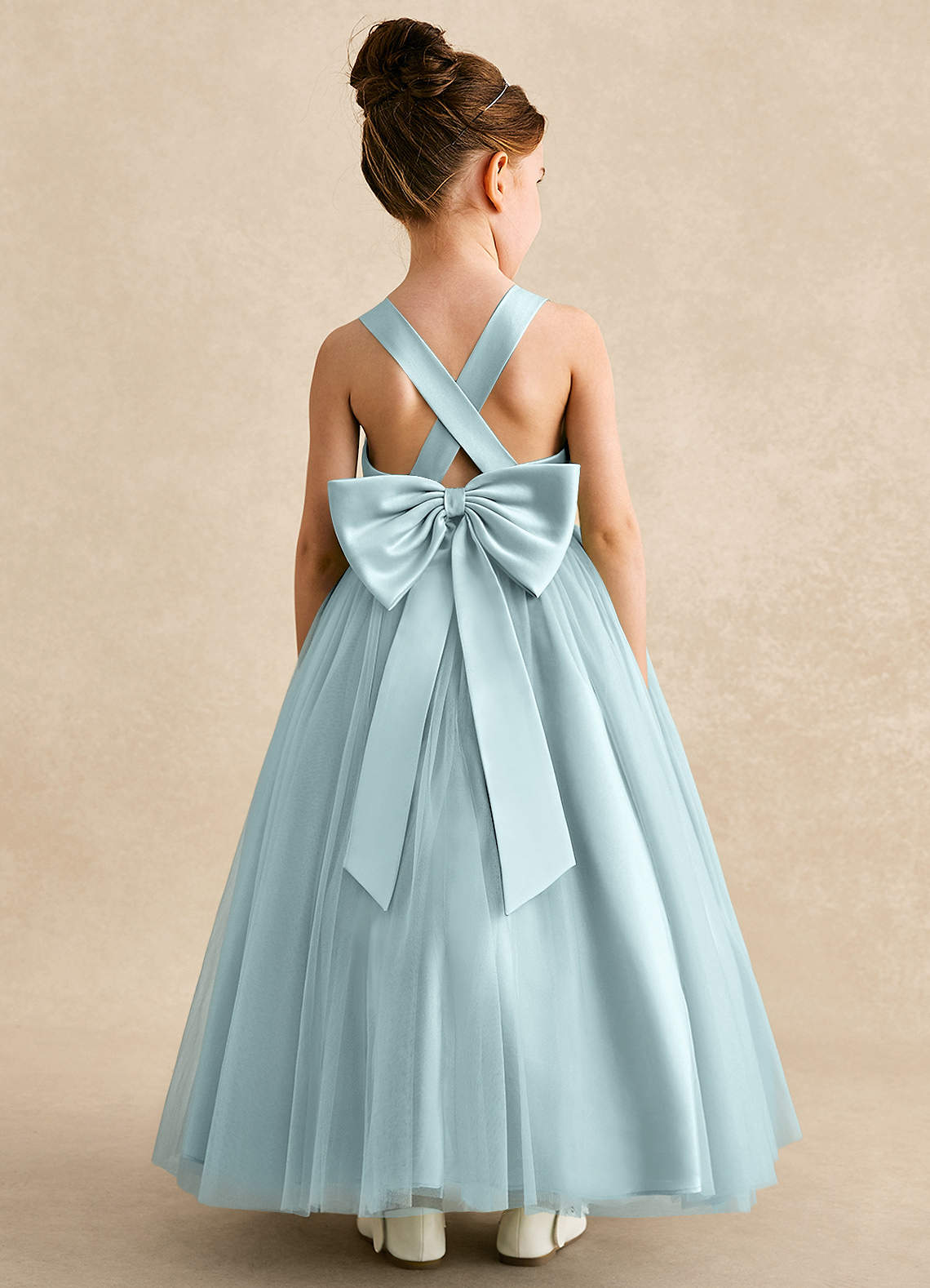 Azazie Peanut Flower Girl Dresses Mist A-Line Strap Tulle Dress image1
