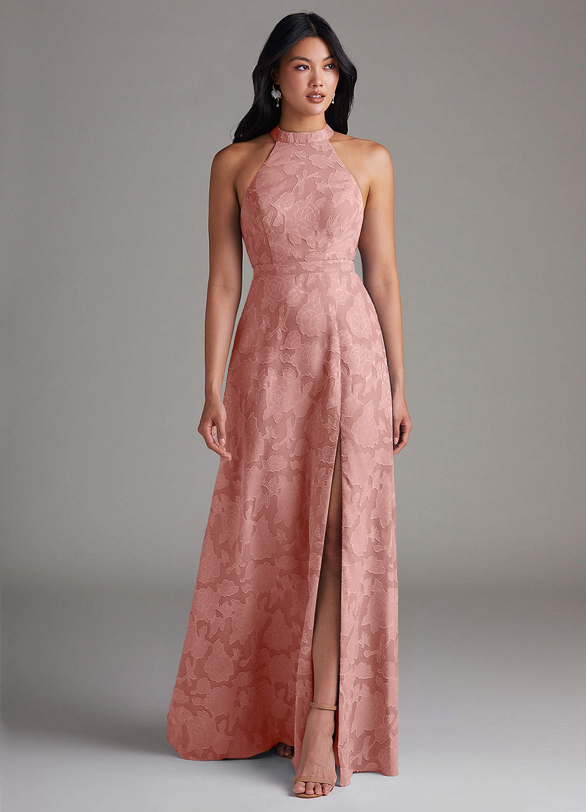 Azazie Clarice Bridesmaid Dresses Rosette A-Line Side Slit Floral Burnout Dress image1