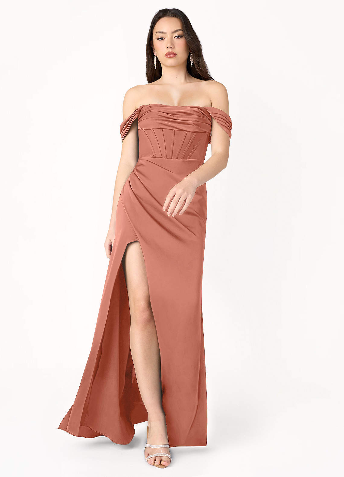 Jennie Copper Off Shoulder Maxi Dress | Azazie