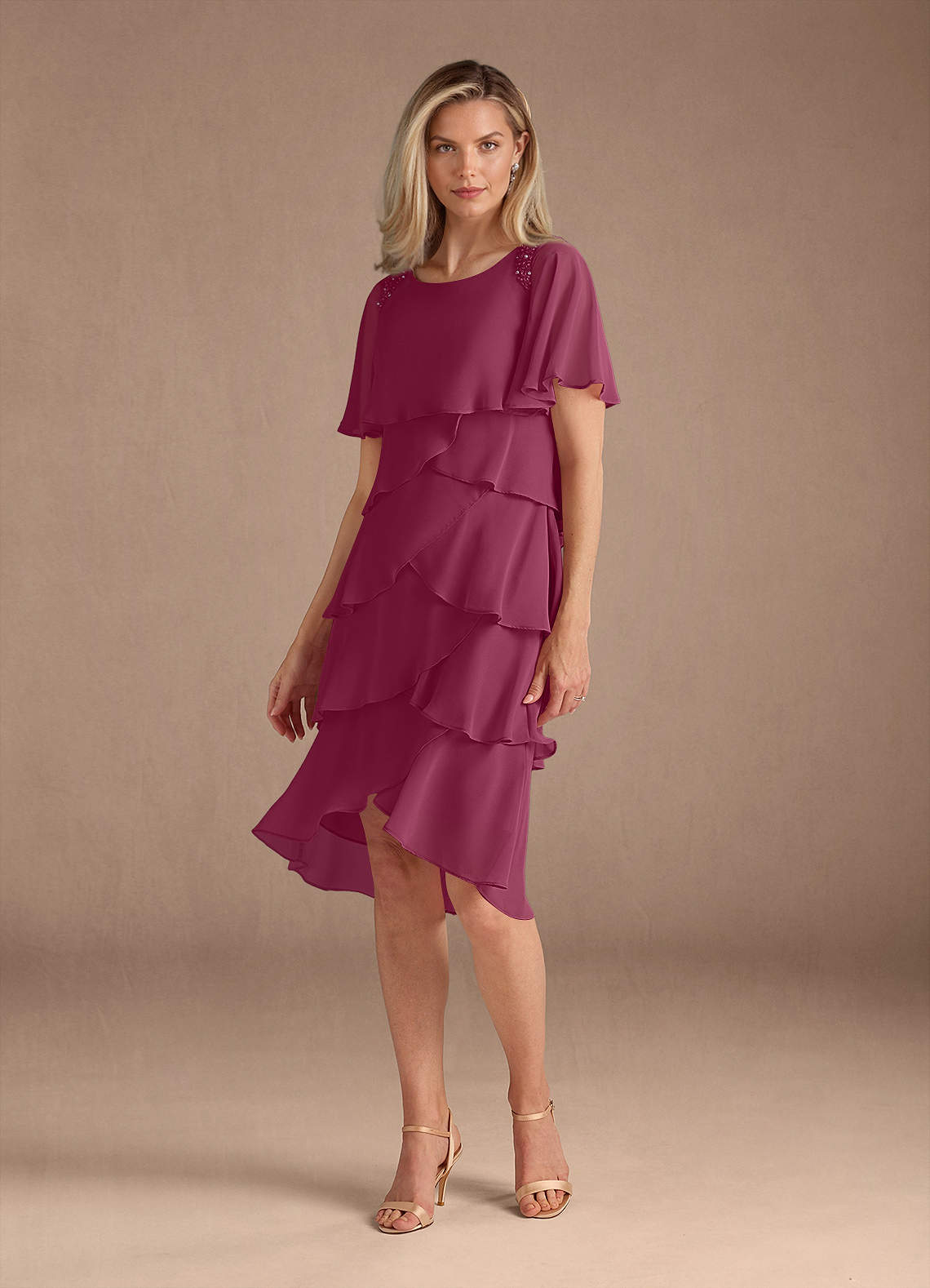 Azazie Rita Mother of the Bride Dresses Mulberry A-Line Scoop Beaded Chiffon Dress image1