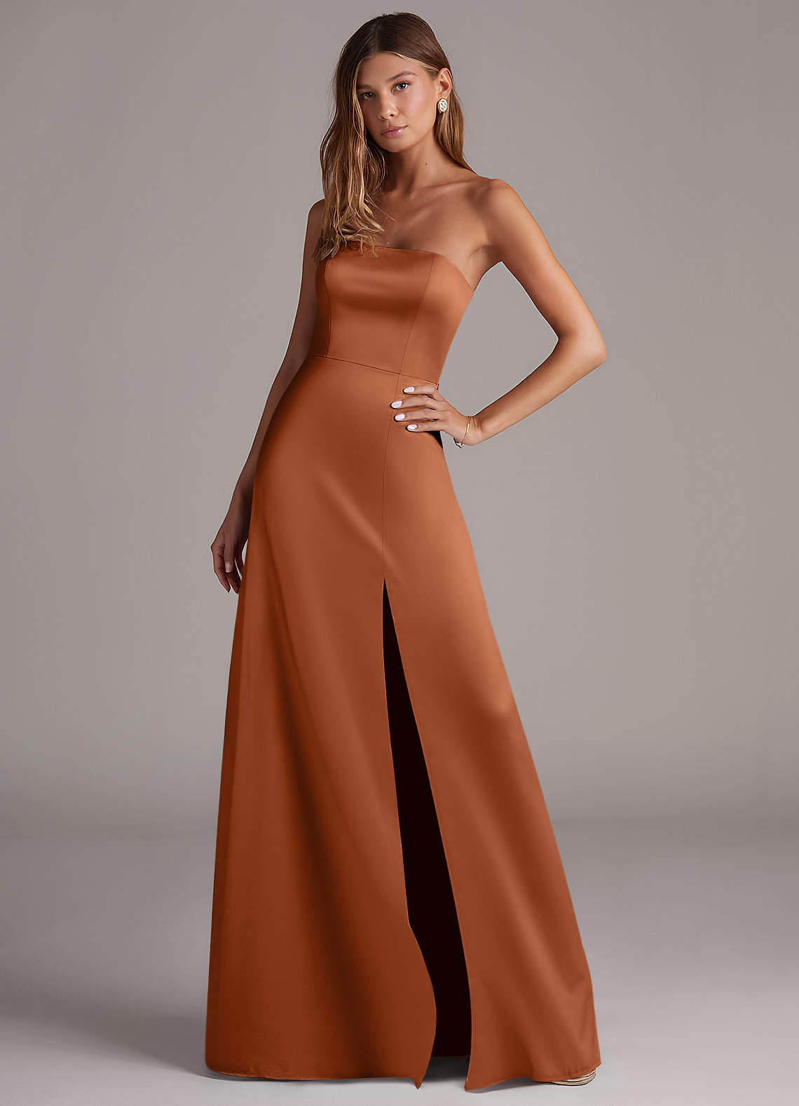 a line strapless bridesmaid dress Elegant A-line Strapless Satin Open Back High Low Bridesmaid dresses –  27dress main image 0