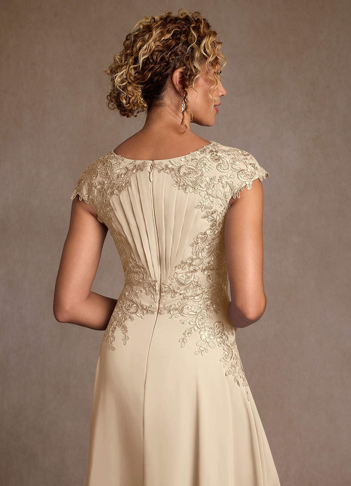 Azazie Crista Mother of the Bride Dresses Champagne A-Line Lace Chiffon Dress image5